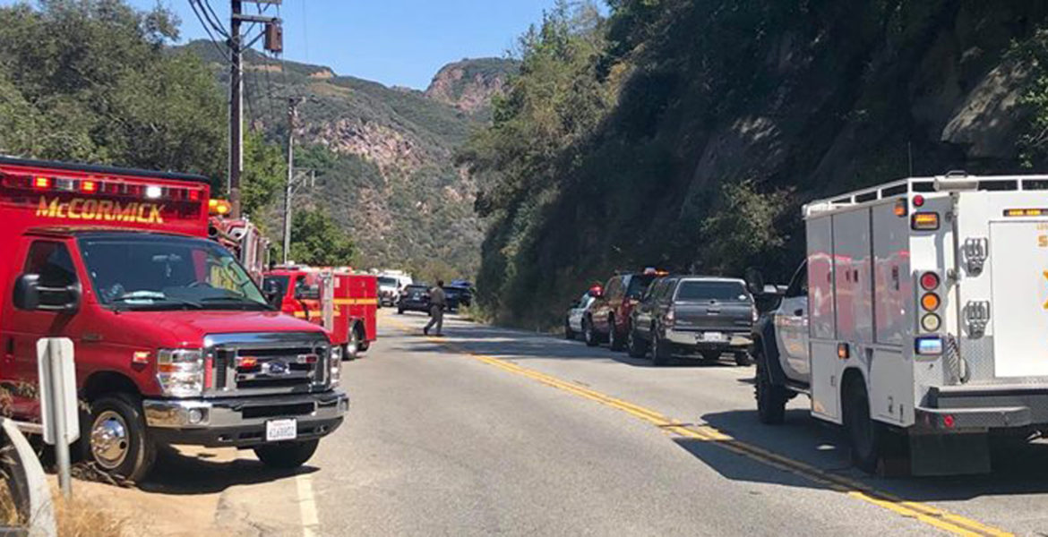 Emergency responders work to coordinate a Topanga Canyon rescue in 117-degree heat. Photo: Malibu Search and Rescue