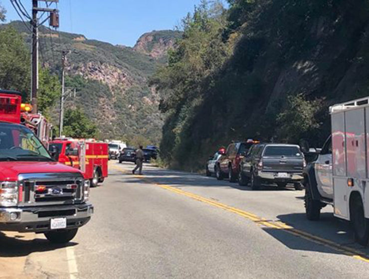Emergency responders work to coordinate a Topanga Canyon rescue in 117-degree heat. Photo: Malibu Search and Rescue