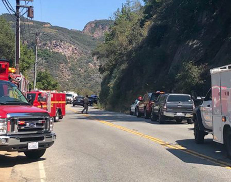 Emergency responders work to coordinate a Topanga Canyon rescue in 117-degree heat. Photo: Malibu Search and Rescue